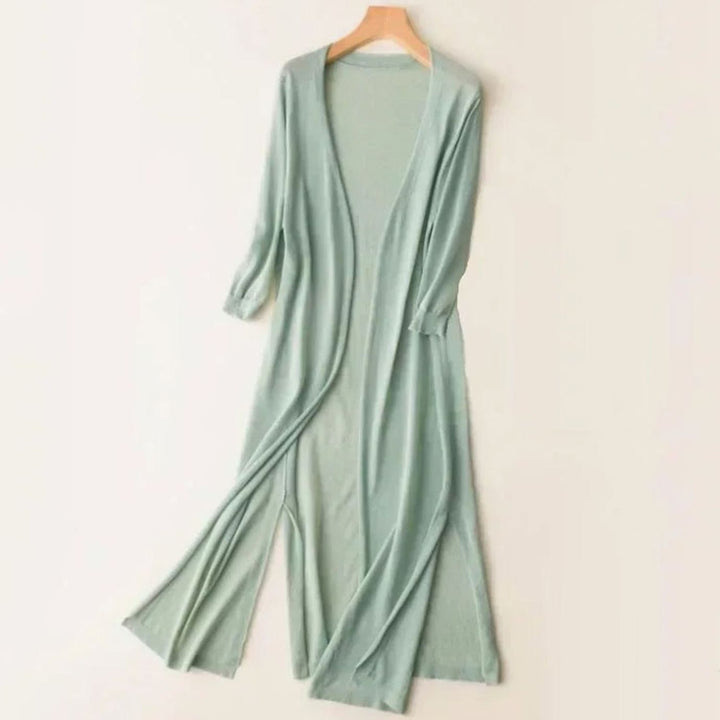 Women's Open Front Relaxed Fit Lightweight Knit Long Cardigan - Green