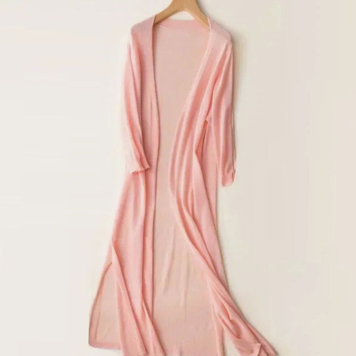 Women's Open Front Relaxed Fit Lightweight Knit Long Cardigan - Pink
