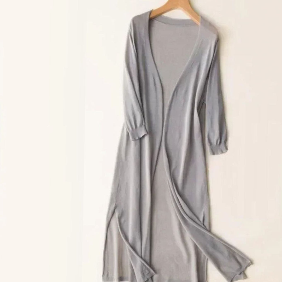 Women's Open Front Relaxed Fit Lightweight Knit Long Cardigan - Gray