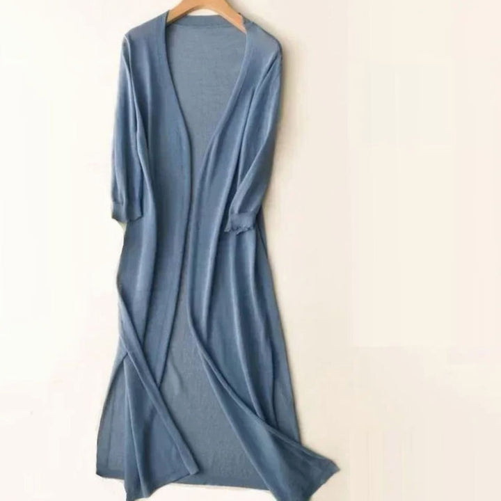 Women's Open Front Relaxed Fit Lightweight Knit Long Cardigan - Blue