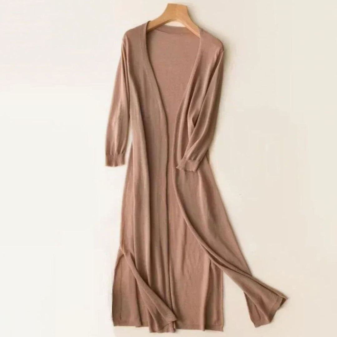 Women's Open Front Relaxed Fit Lightweight Knit Long Cardigan - Khaki