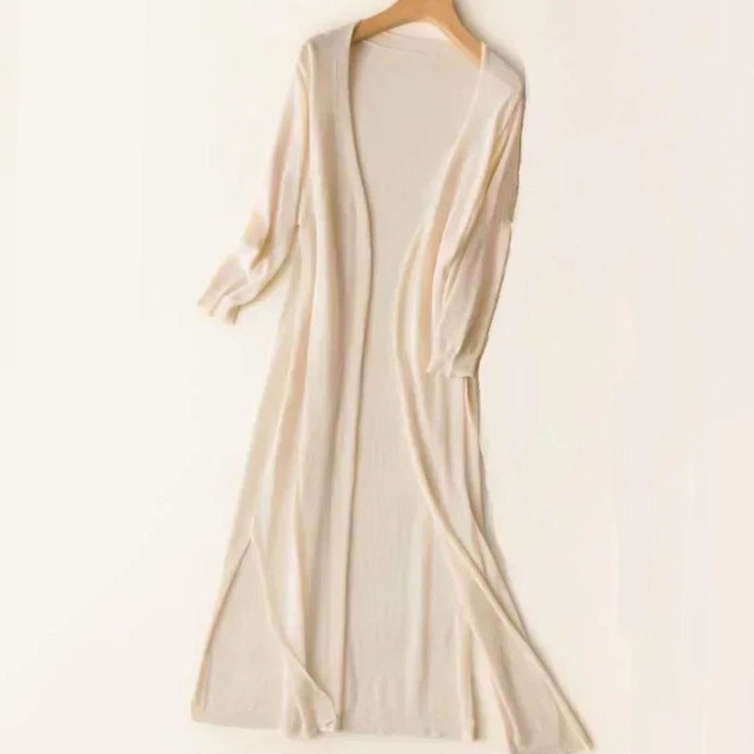 Women's Open Front Relaxed Fit Lightweight Knit Long Cardigan - Apricot
