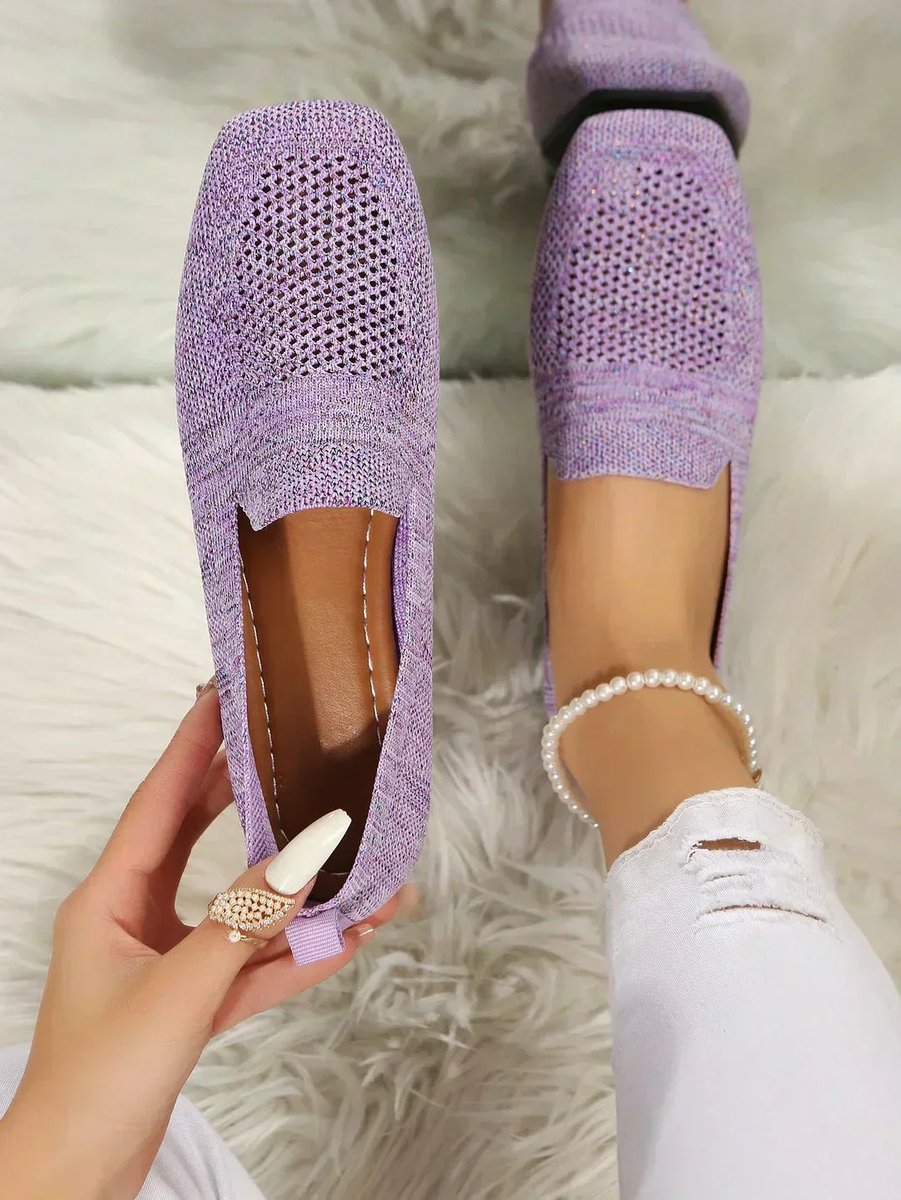 Women's Orthopedic Breathable Knit Slip-On Loafers - Purple