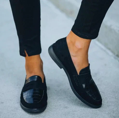 Women's Orthopedic Croc-Texture Cushioned Slip-On Loafers - Black
