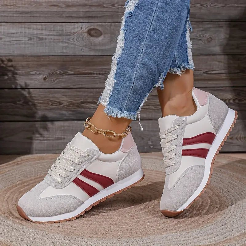 Women's Orthopedic Cushioned Lace-Up Low-Profile Sneakers - Red