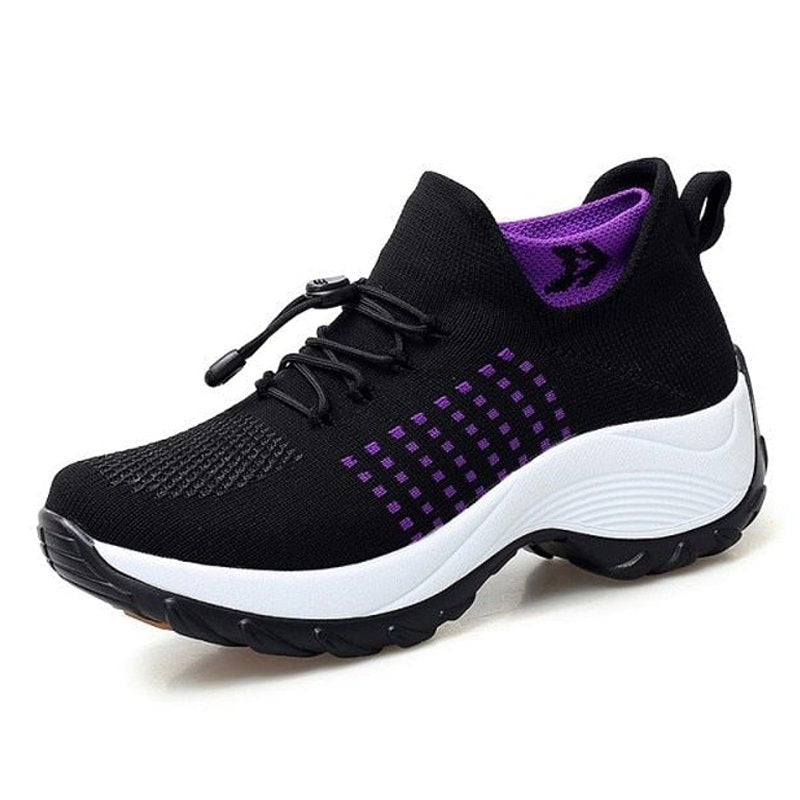 Women's Orthopedic Cushioned Lace-Up Platform Sneakers - Black Purple