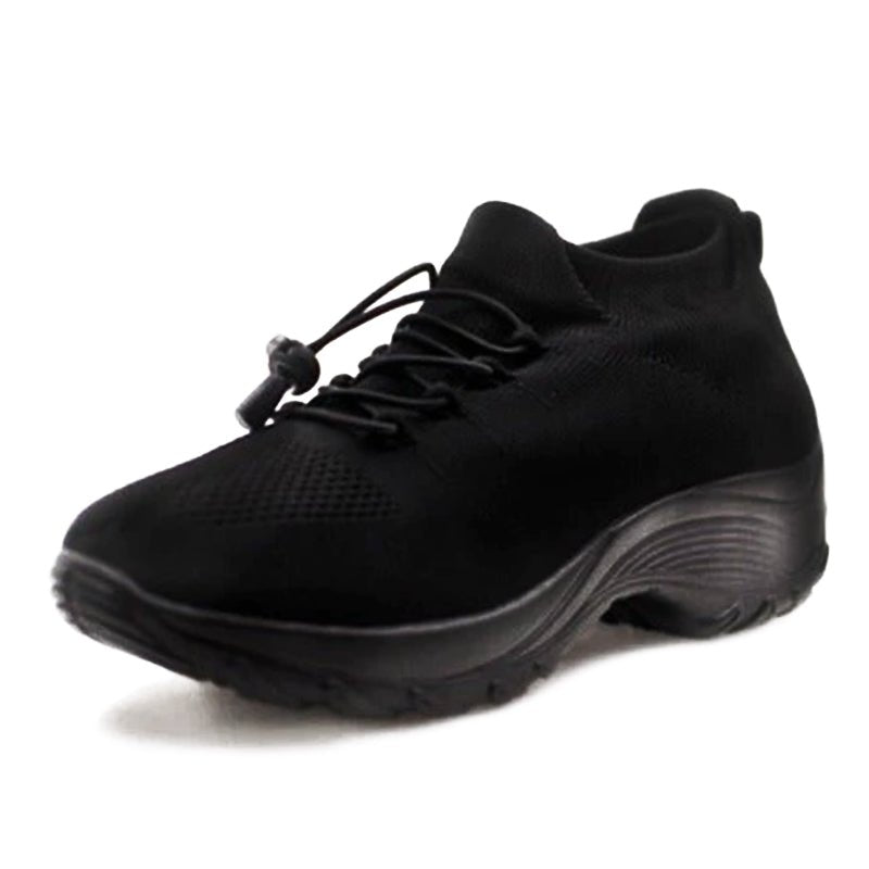 Women's Orthopedic Cushioned Lace-Up Platform Sneakers - Midnight Black