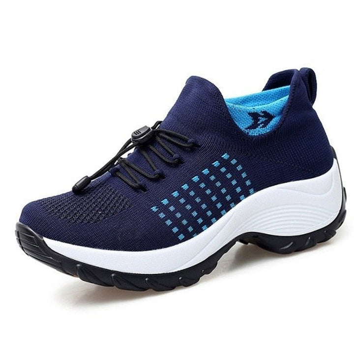 Women's Orthopedic Cushioned Lace-Up Platform Sneakers - White Blue