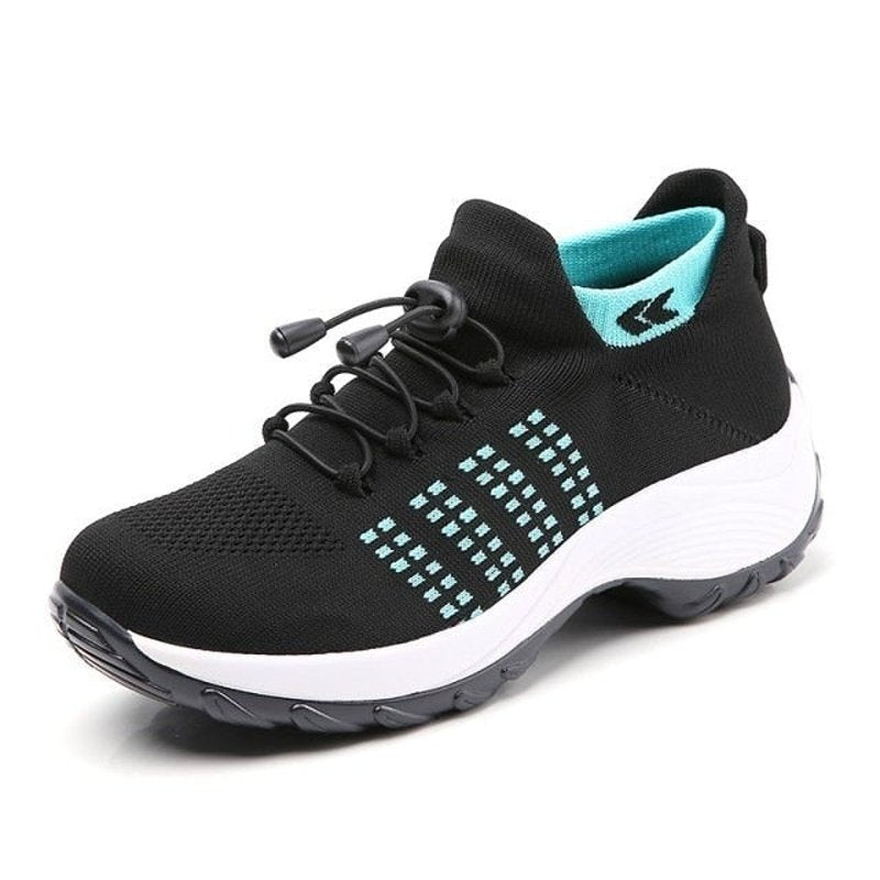 Women's Orthopedic Cushioned Lace-Up Platform Sneakers - Black Sky Blue