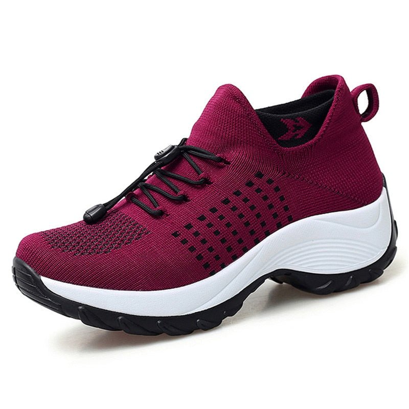 Women's Orthopedic Cushioned Lace-Up Platform Sneakers - Red