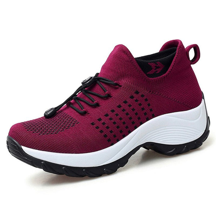 Women's Orthopedic Cushioned Lace-Up Platform Sneakers - Red