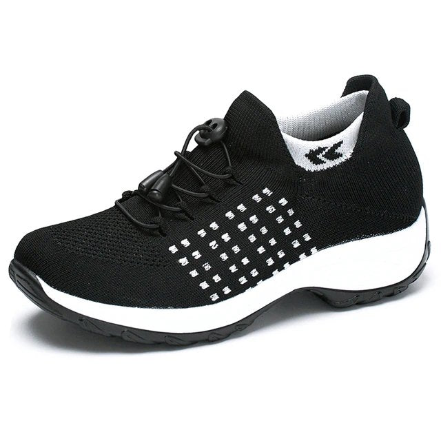 Women's Orthopedic Cushioned Lace-Up Platform Sneakers - Black White
