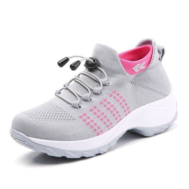 Women's Orthopedic Cushioned Lace-Up Platform Sneakers - Gray Pink