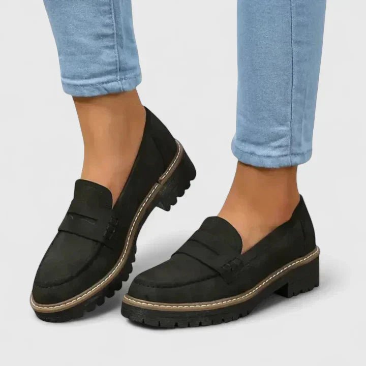 Women's Orthopedic Cushioned Slip-On Platform Loafers - Black