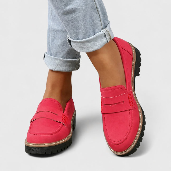 Women's Orthopedic Cushioned Slip-On Platform Loafers - Red
