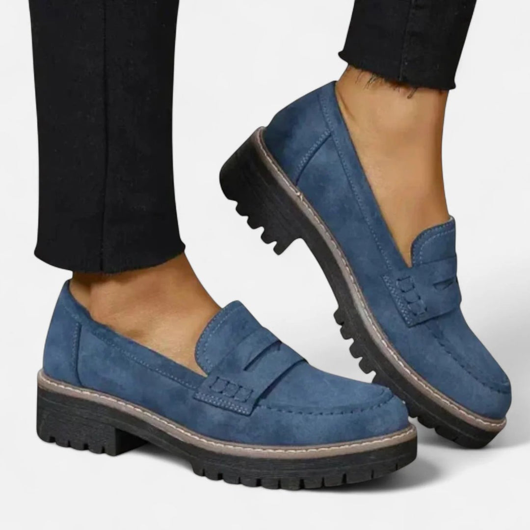 Women's Orthopedic Cushioned Slip-On Platform Penny Loafers - Navy Blue