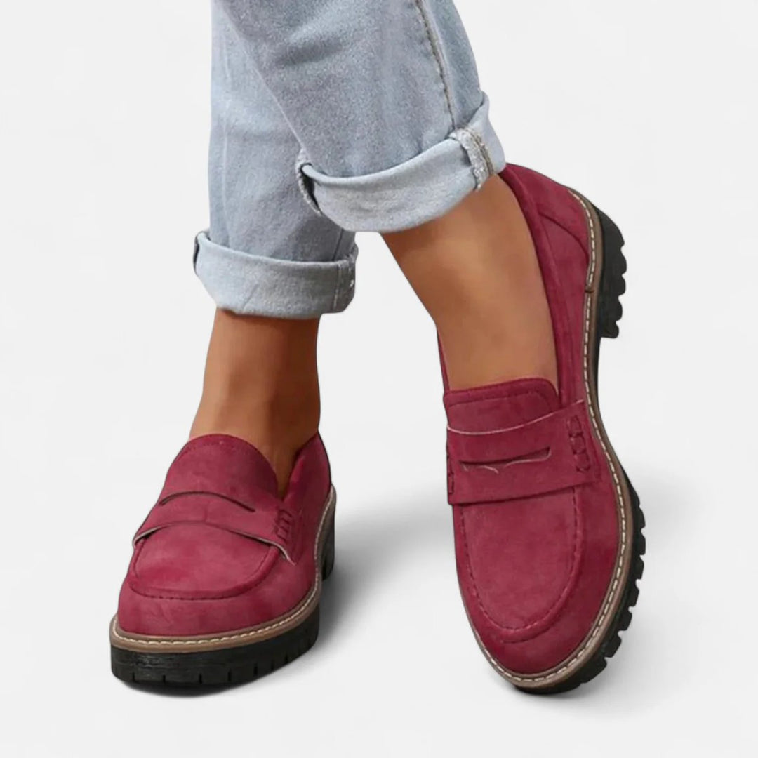 Women's Orthopedic Cushioned Slip-On Platform Penny Loafers - Red