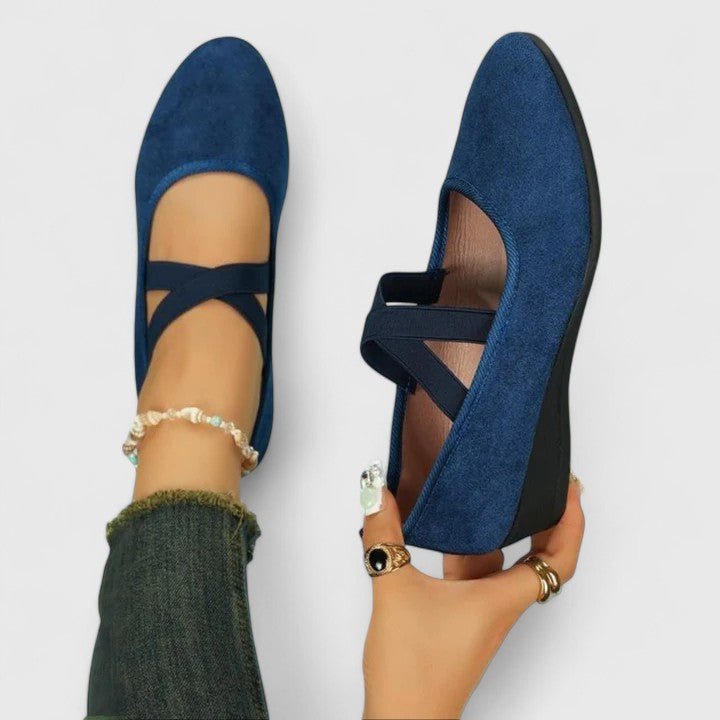 Women's Orthopedic Elastic Strap Slip-On Ballet Flats - Blue