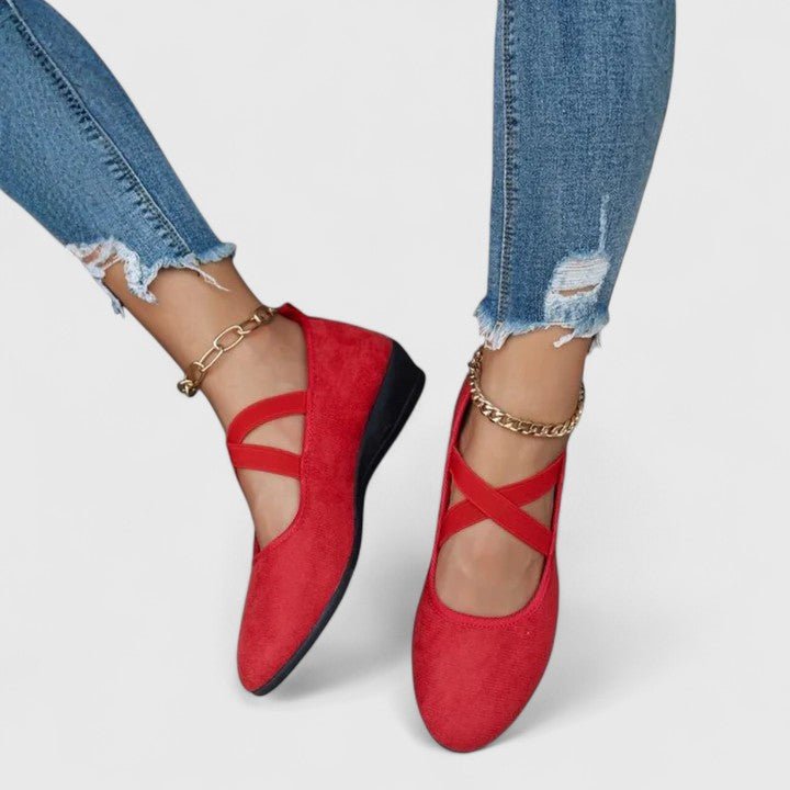 Women's Orthopedic Elastic Strap Slip-On Ballet Flats - Red