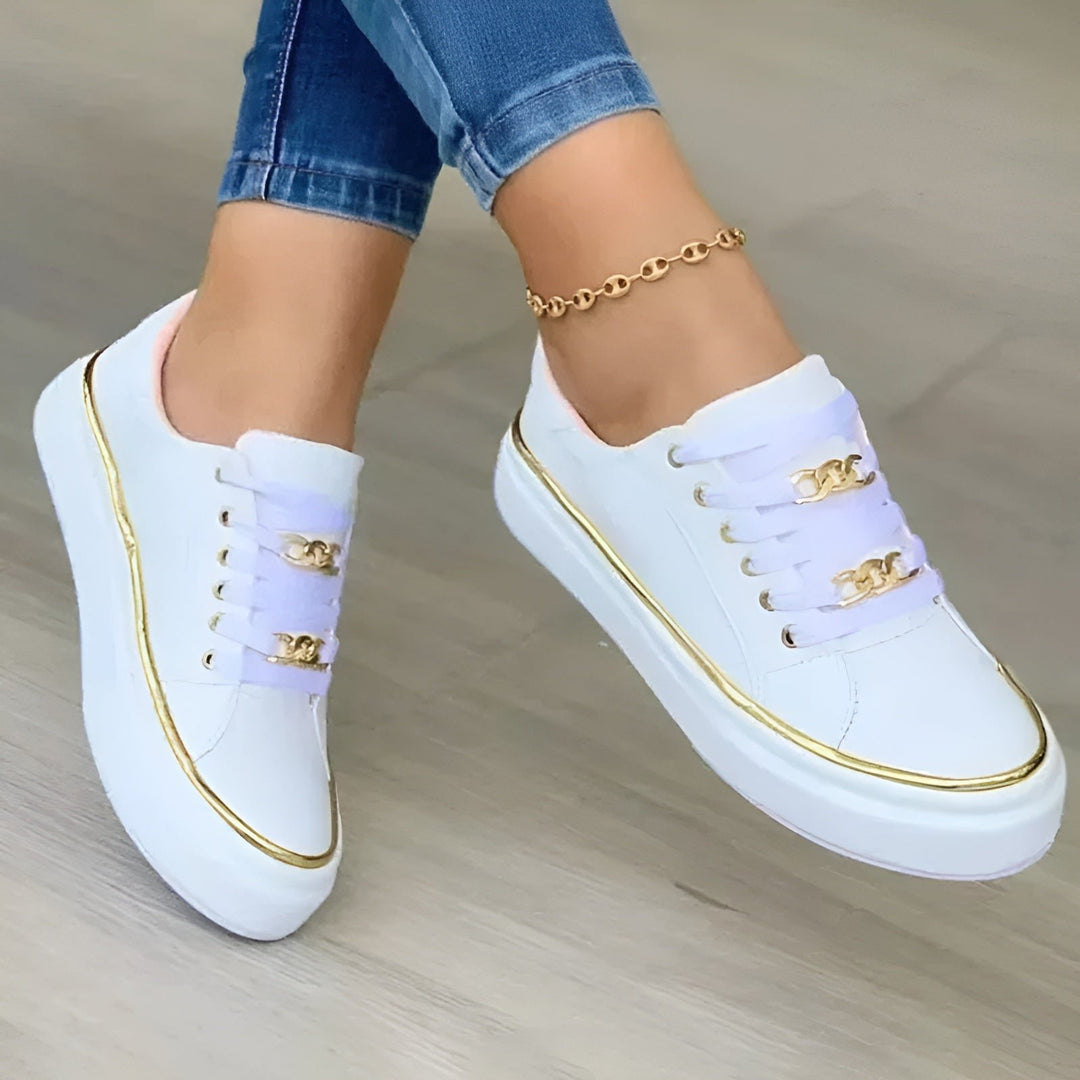 Women's Orthopedic Gold-Accent Lace-Up Platform Sneakers - White (almost sold out!)