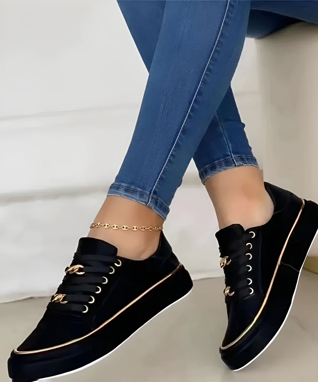 Women's Orthopedic Gold-Accent Lace-Up Platform Sneakers - Black (almost sold out!)