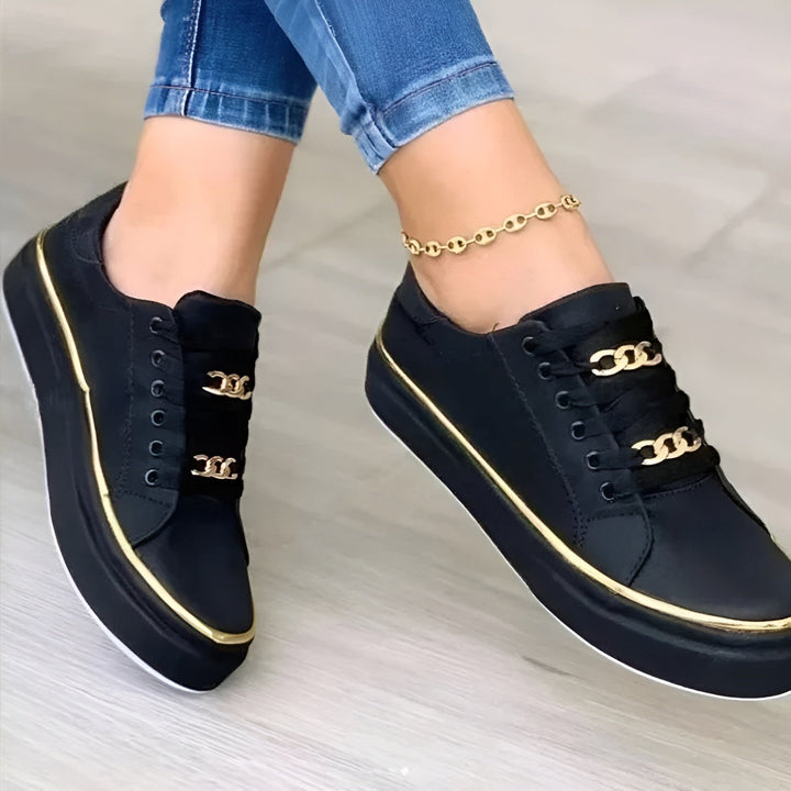 Women's Orthopedic Gold-Accent Lace-Up Platform Sneakers - Black (almost sold out!)