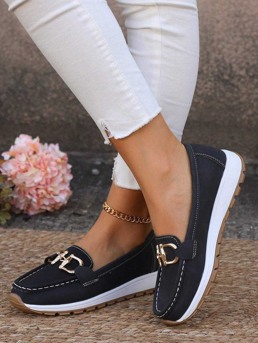 Women's Orthopedic Non-Slip Gold-Bit Slip-On Loafers - Black