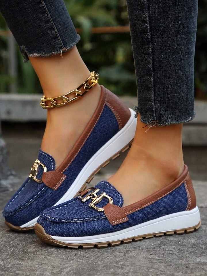 Women's Orthopedic Non-Slip Gold-Bit Slip-On Loafers - Navy