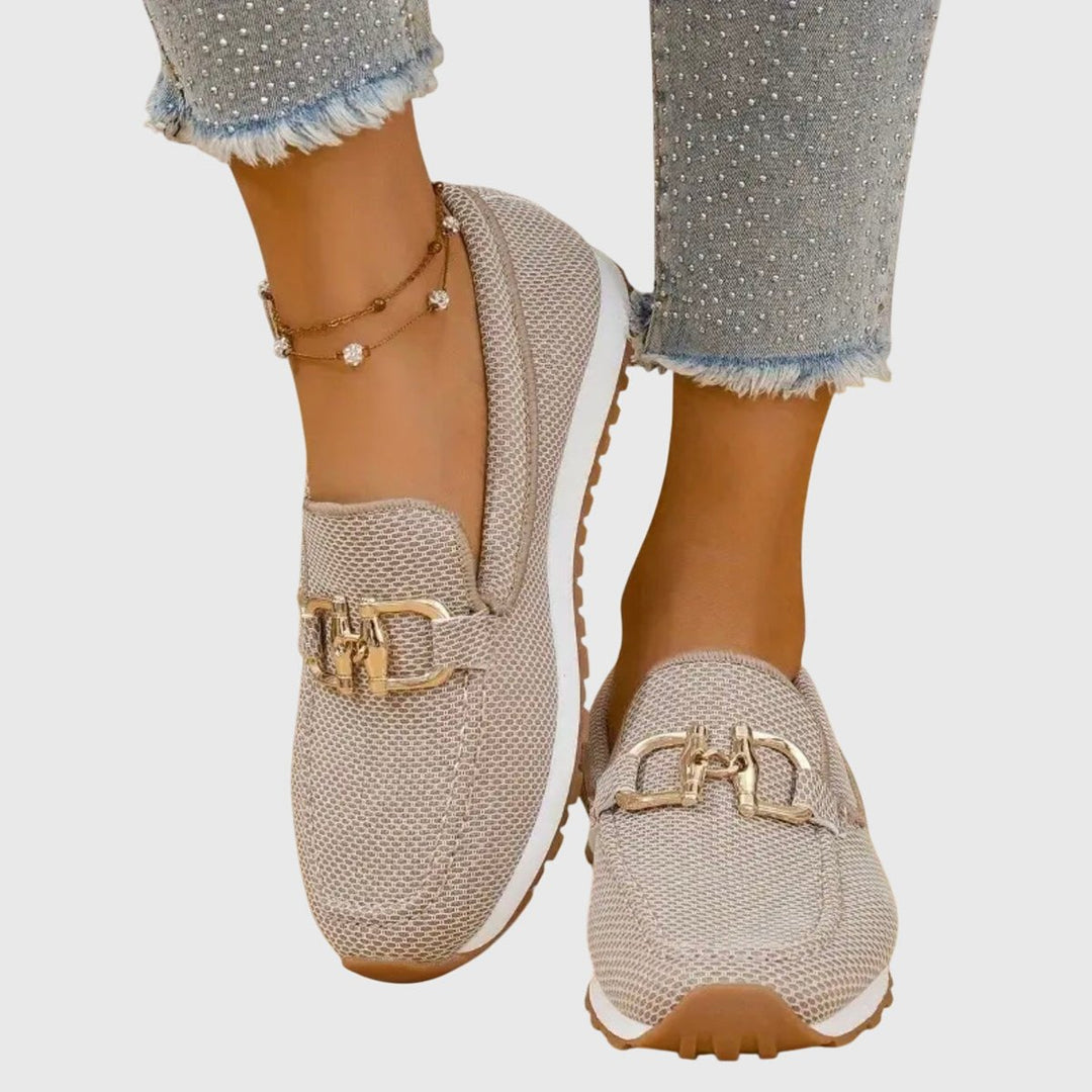 Women's Orthopedic Slip-On Loafer Sneakers Gold Horsebit - Beige