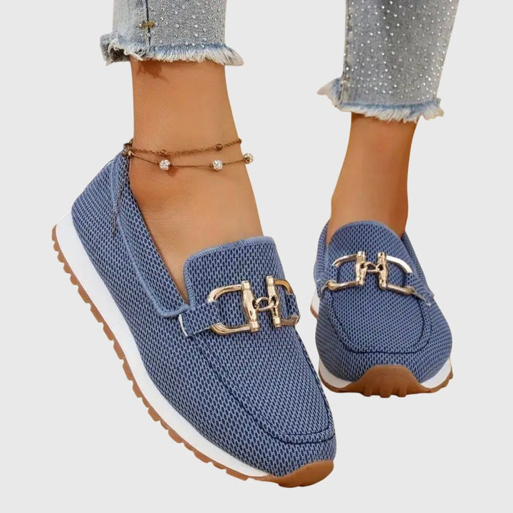 Women's Orthopedic Slip-On Loafer Sneakers Gold Horsebit - Blue