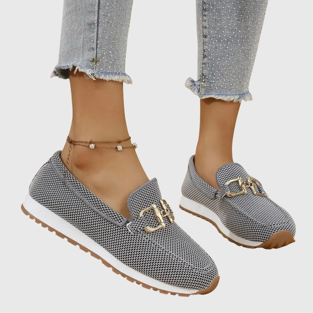 Women's Orthopedic Slip-On Loafer Sneakers Gold Horsebit - Gray