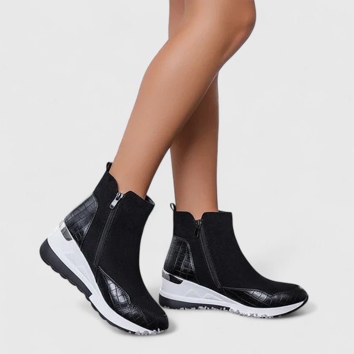 Women's Orthopedic Wedge Ankle Boots Side-Zip Sneaker Booties - Black