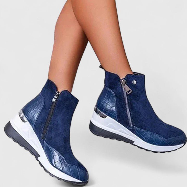 Women's Orthopedic Wedge Ankle Boots Side-Zip Sneaker Booties - Blue