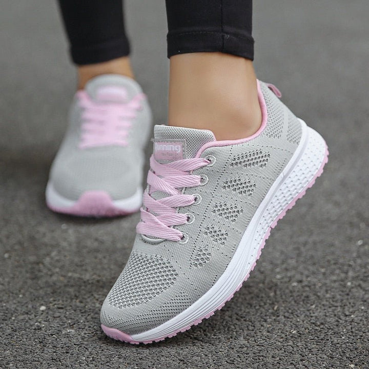 Women's Orthopedic Wide-Toe Breathable Mesh Lace-Up Sneakers - Grayish Pink
