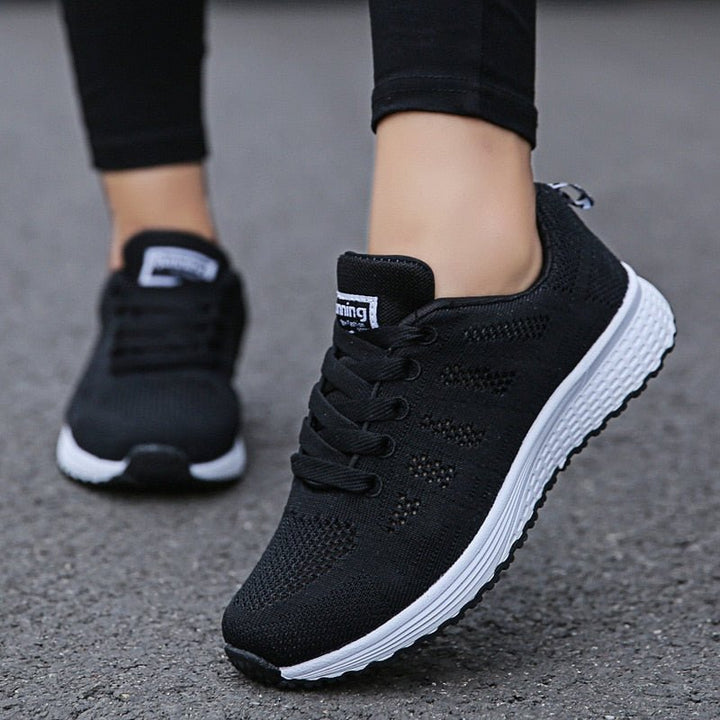 Women's Orthopedic Wide-Toe Breathable Mesh Lace-Up Sneakers - Black
