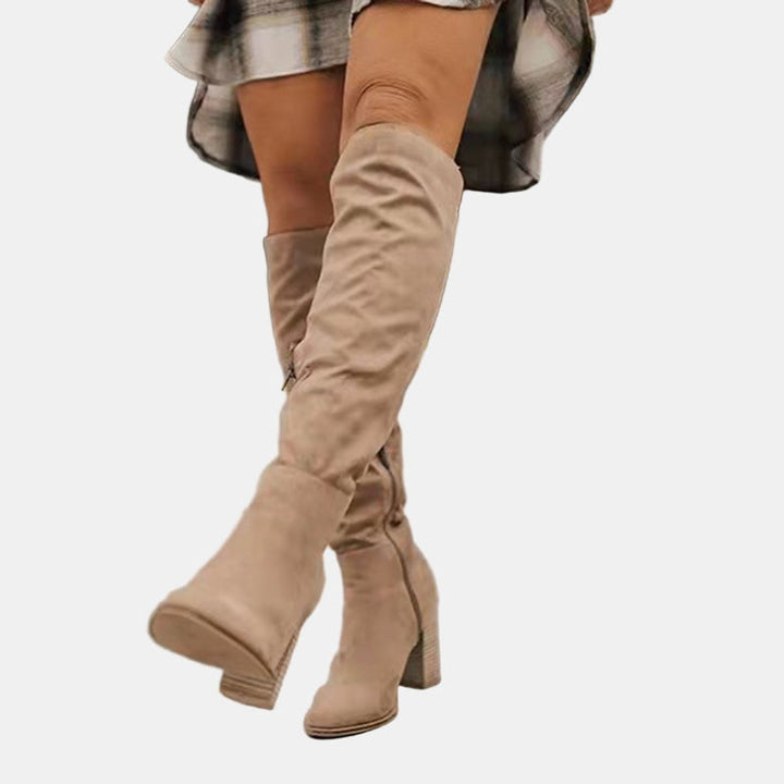 Women's Over-the-Knee Block-Heel Tall Shaft Ankle Boots - Beige