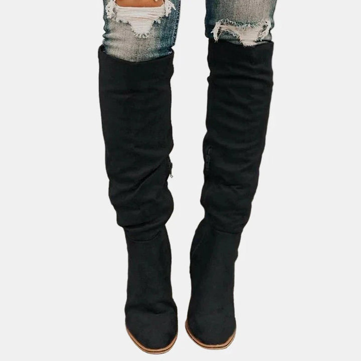 Women's Over-the-Knee Block-Heel Tall Shaft Ankle Boots - Black