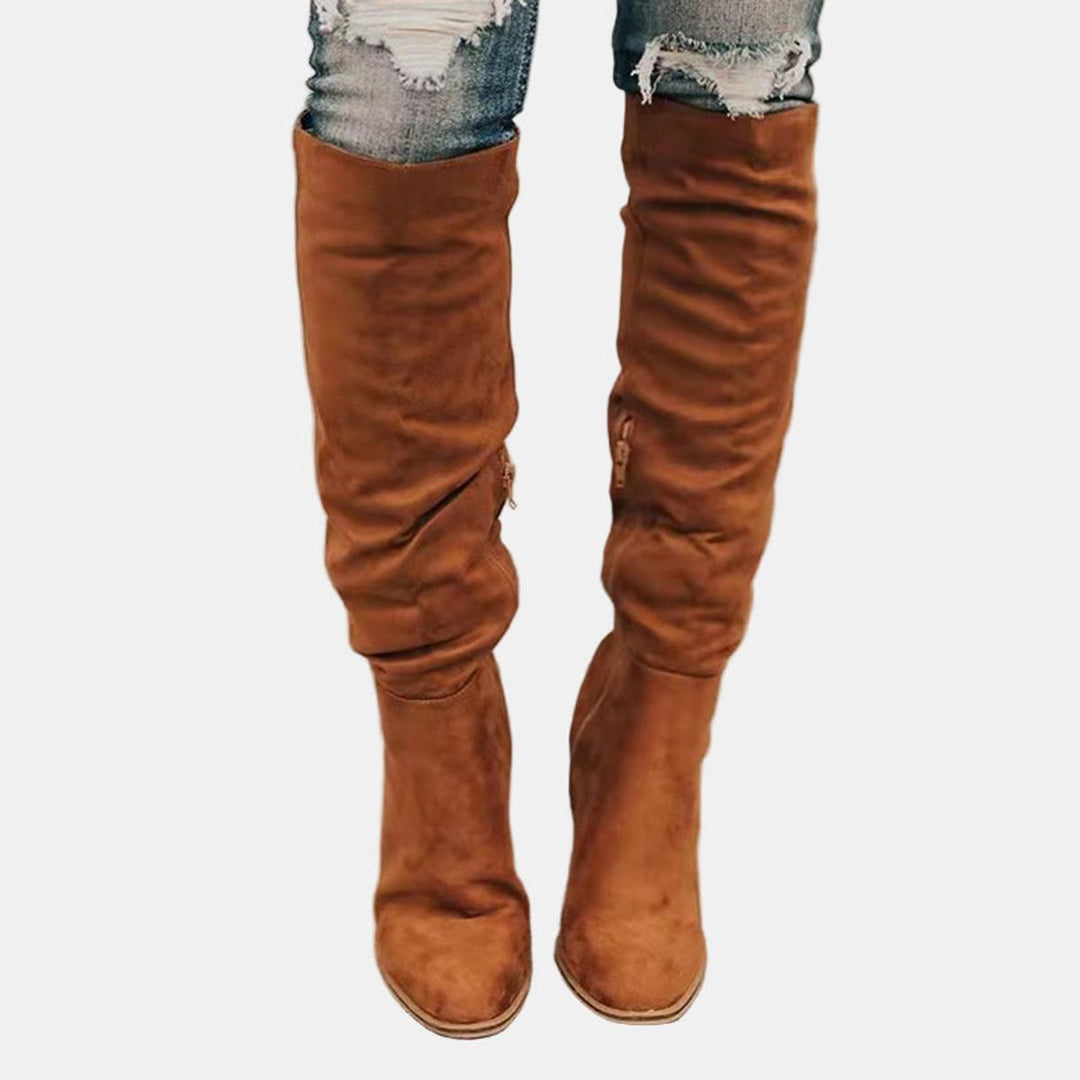 Women's Over-the-Knee Block-Heel Tall Shaft Ankle Boots - Brown