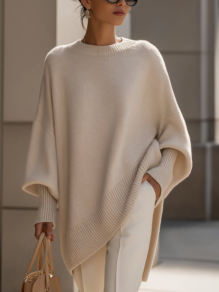Women's Oversized Batwing-Sleeve Knit Pullover Sweater - Beige