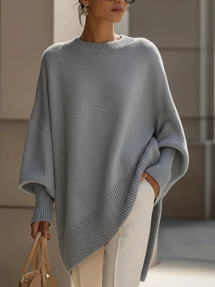 Women's Oversized Batwing-Sleeve Knit Pullover Sweater - Gray