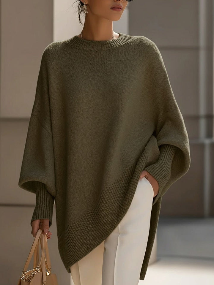 Women's Oversized Batwing-Sleeve Knit Pullover Sweater - Olive Green