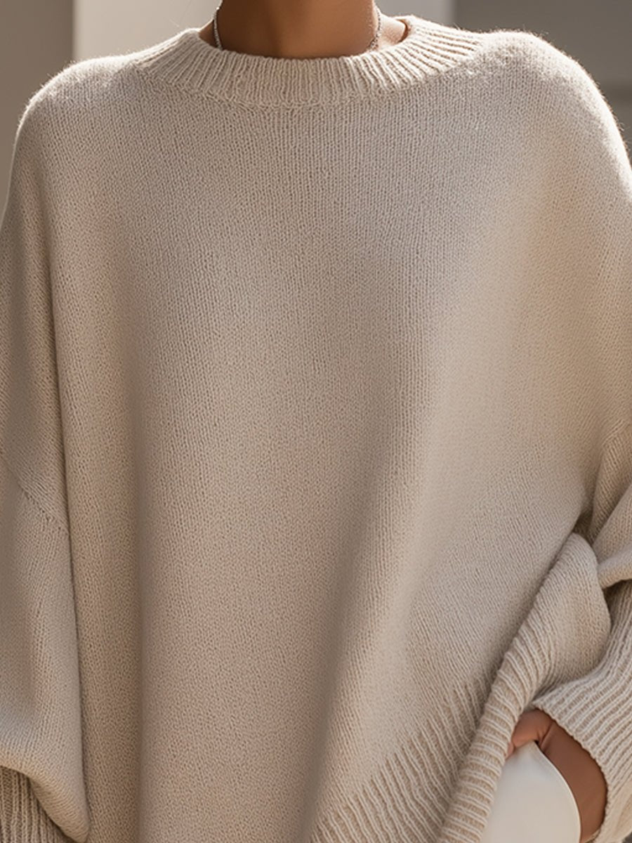 Women's Oversized Batwing-Sleeve Knit Pullover Sweater