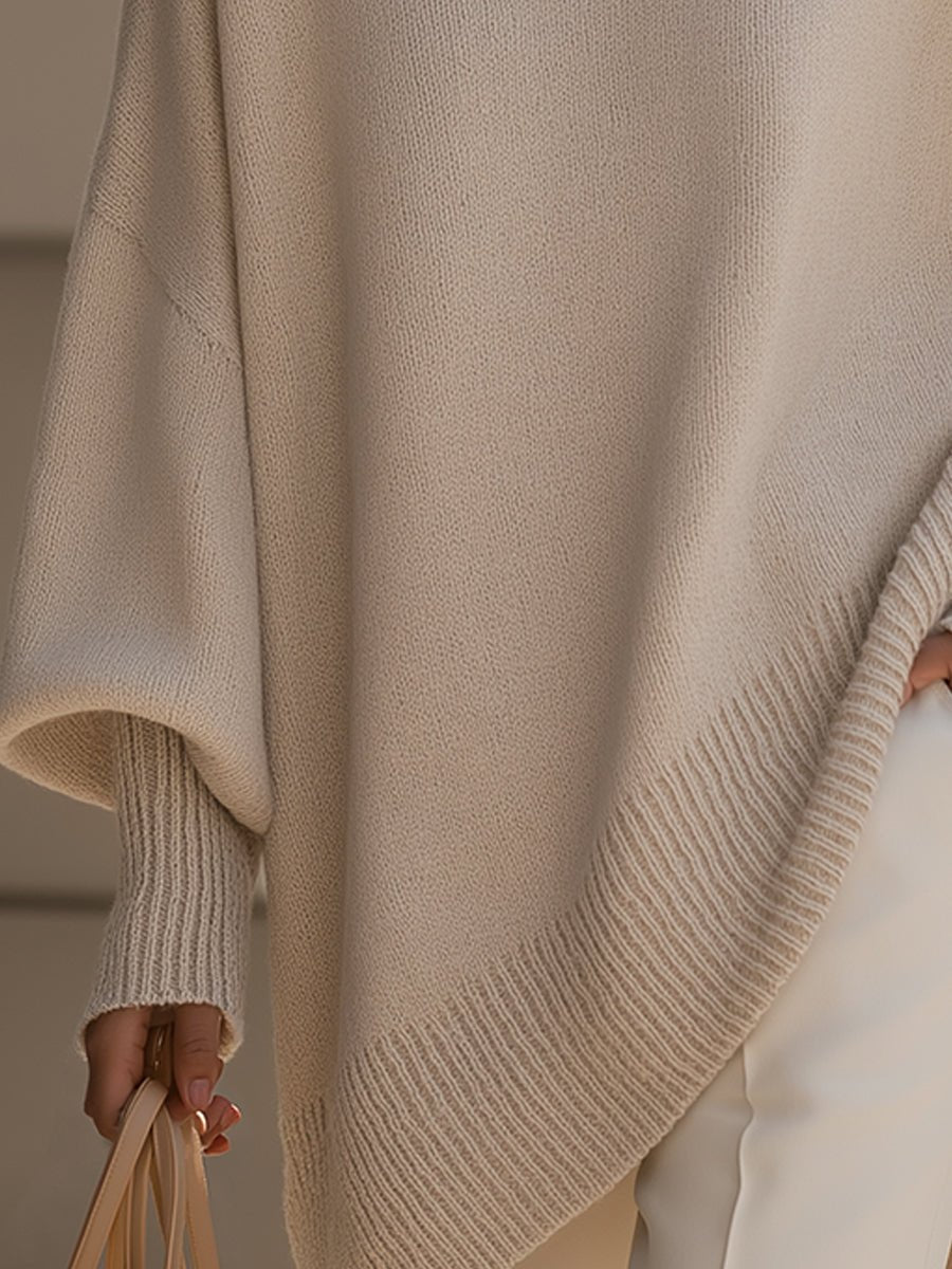 Women's Oversized Batwing-Sleeve Knit Pullover Sweater