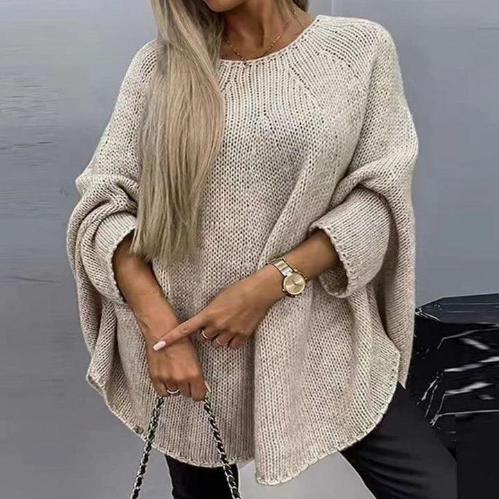 Women's Oversized Batwing-Sleeve Round-Neck Knitted Sweater - Off White