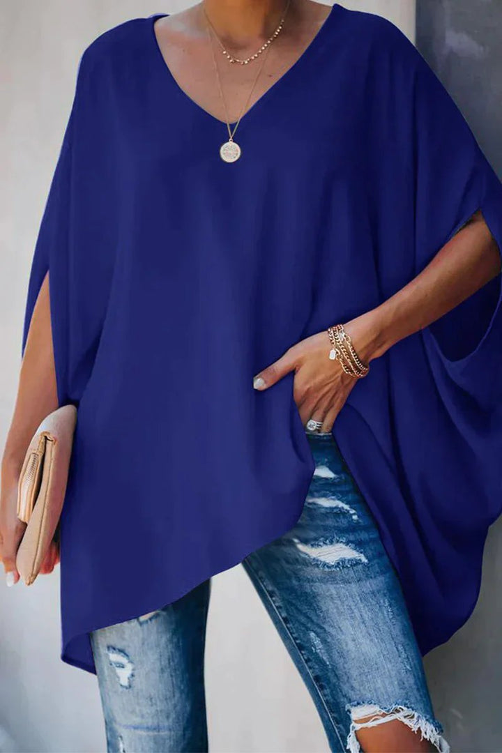 Women's Oversized Batwing-Sleeve V-Neck Flowy Tunic Top - Blau