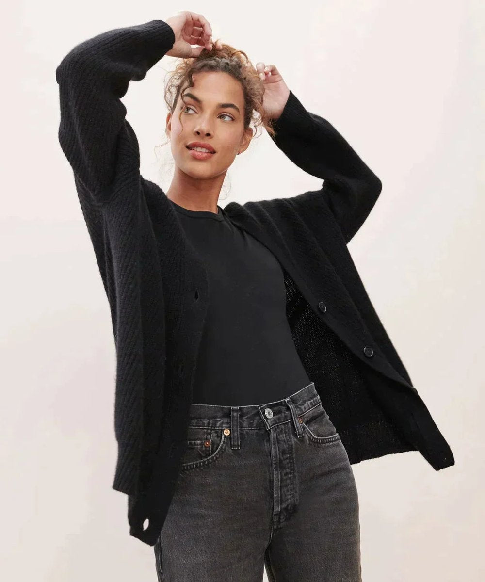 Women's Oversized Button-Front Cashmere Knit Cardigan