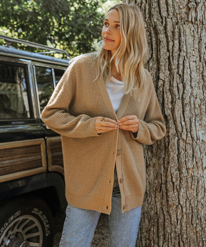 Women's Oversized Button-Front Cashmere Knit Cardigan