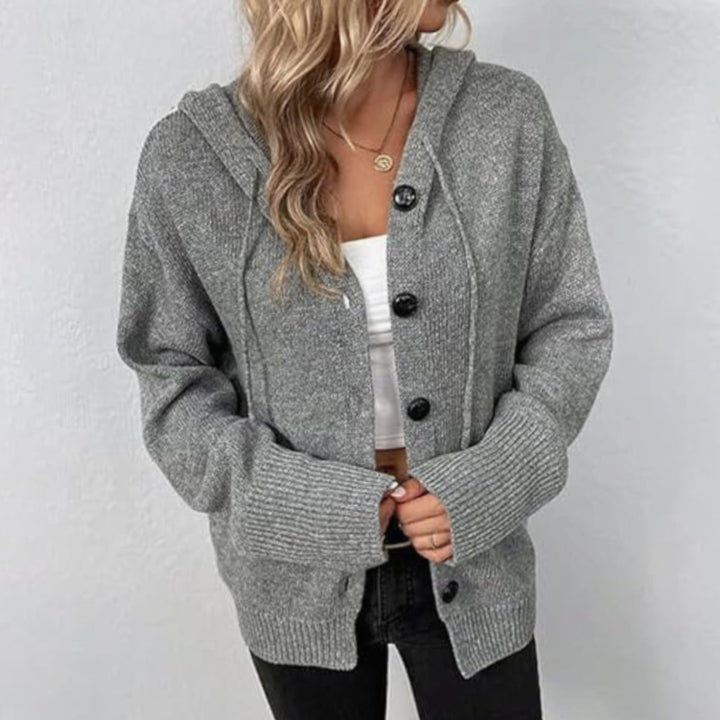 Women's Oversized Button-Front Hooded Cardigan Sweater