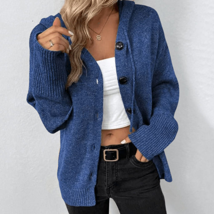 Women's Oversized Button-Front Hooded Cardigan Sweater - Blue