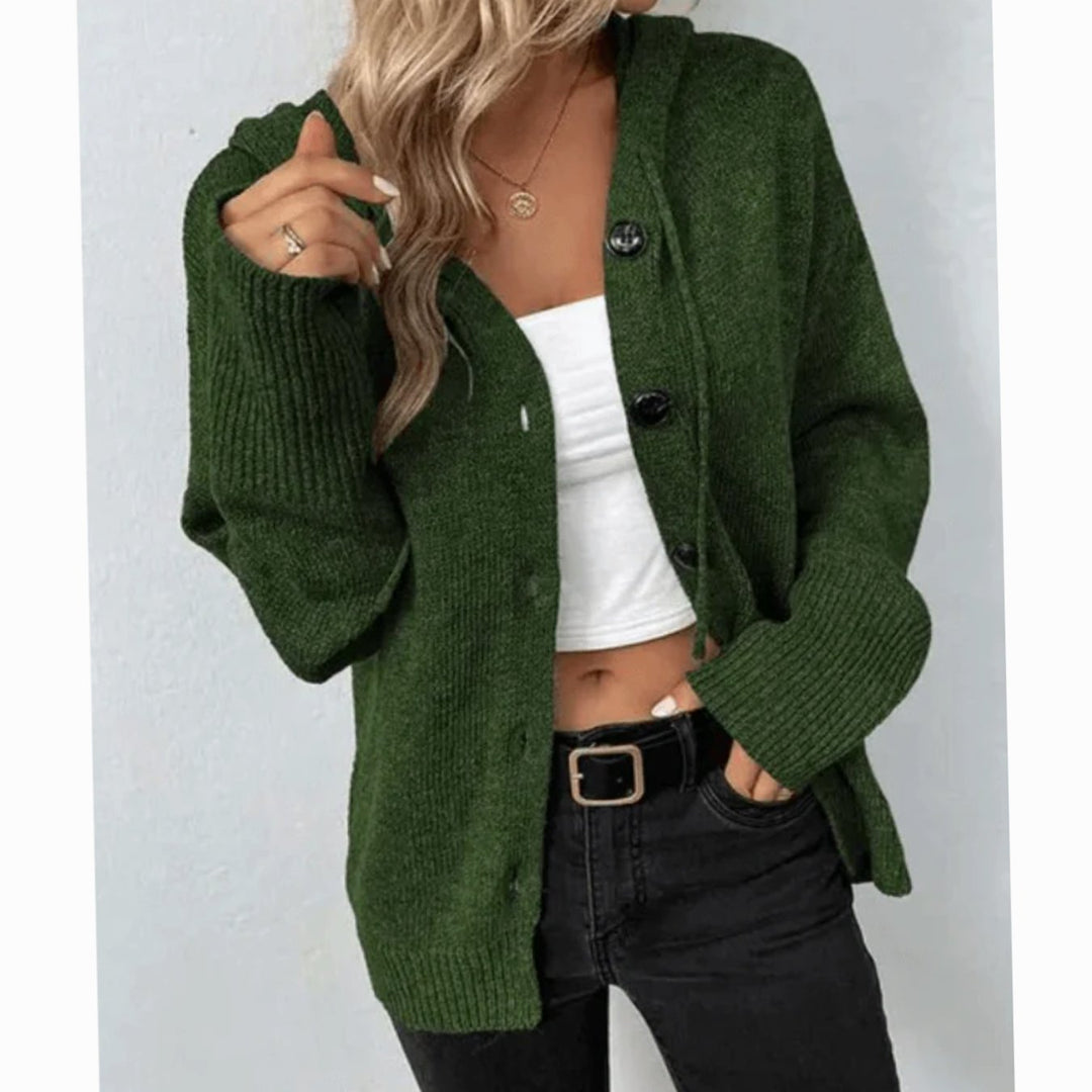 Women's Oversized Button-Front Hooded Cardigan Sweater - Green